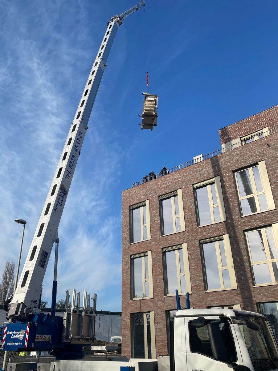 Bürogebäude HZI in Bonn, Röhfeldstraße - Anlieferung Tischlerei für Empfangsbereich.