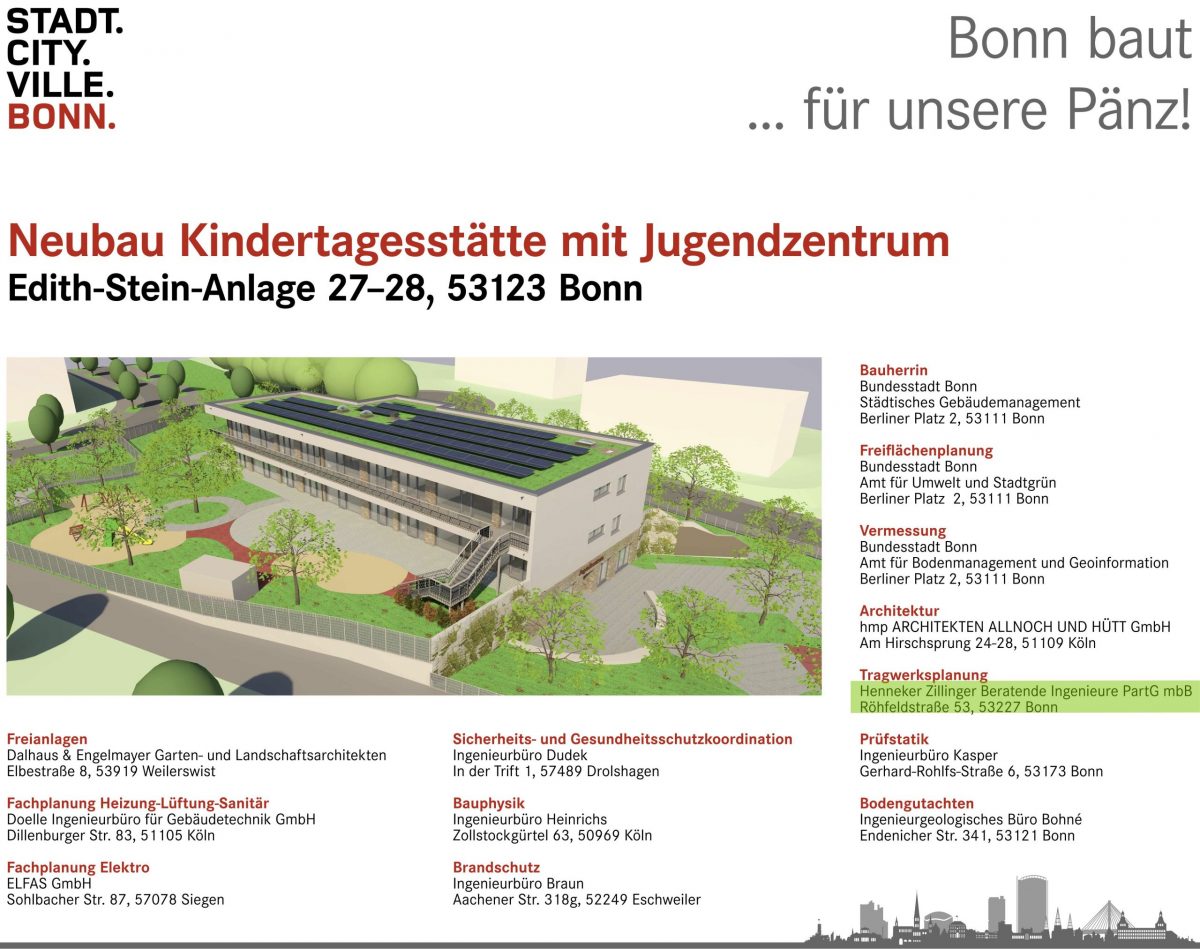 Neubau Kindertagesstätte mit Jugendzentrum in Bonn.