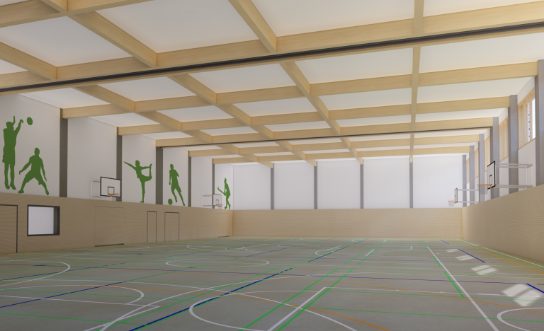 Visualisierung Gymnasium Alleestraße in Siegburg – Neubau Sporthalle.