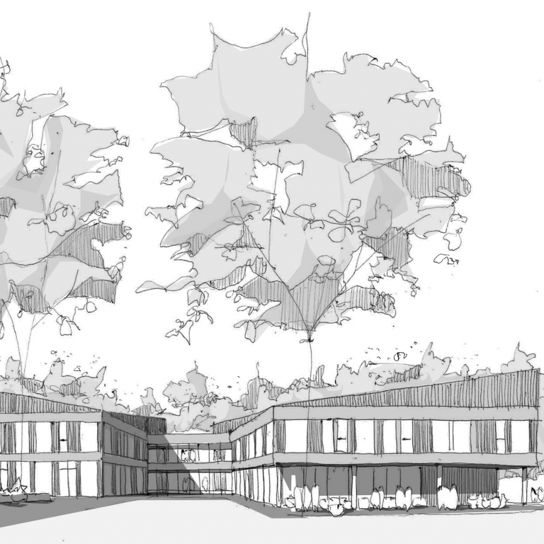 Architektenskizze zum Neubau Zukunftswerkstatt BZE in Euskirchen.